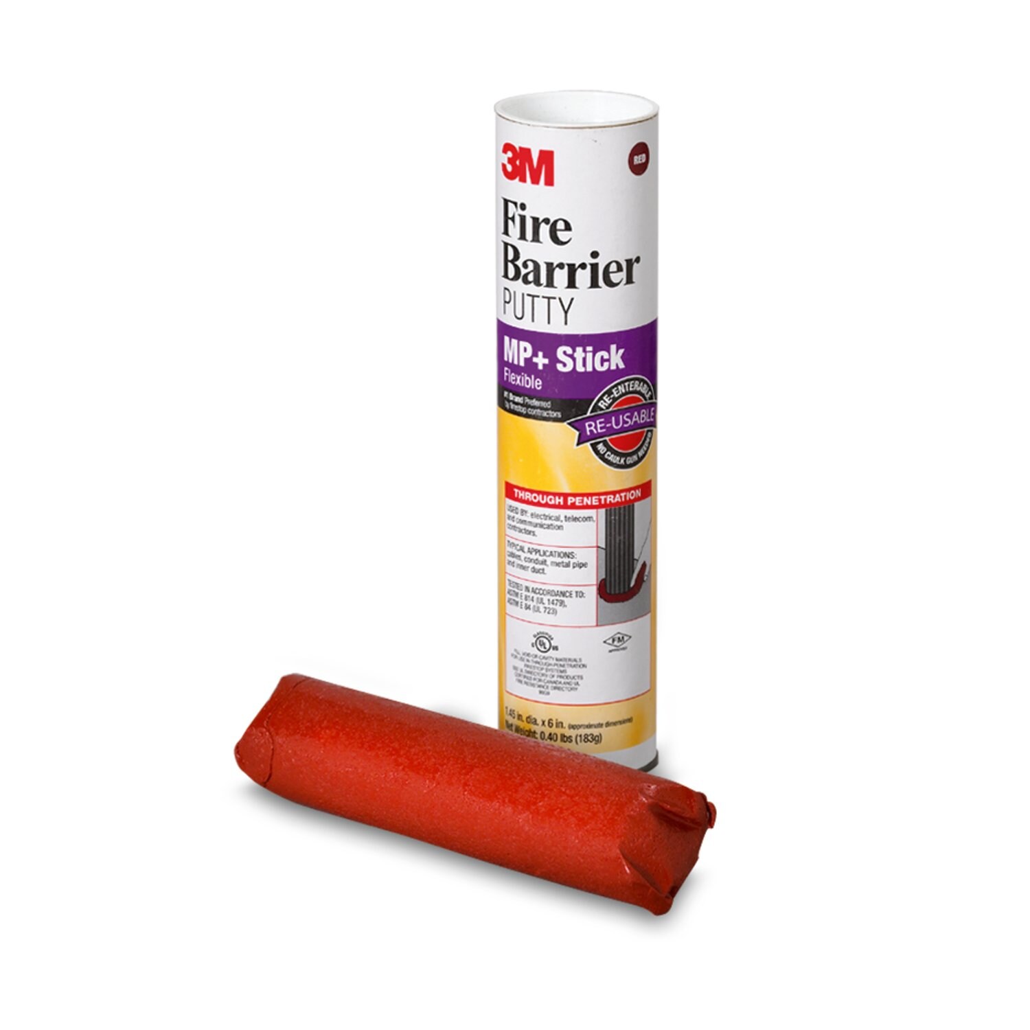 7000059397 - 3M Fire Barrier Moldable Putty Stix MP+, Red, 1.45 in x 6 in, 12/case