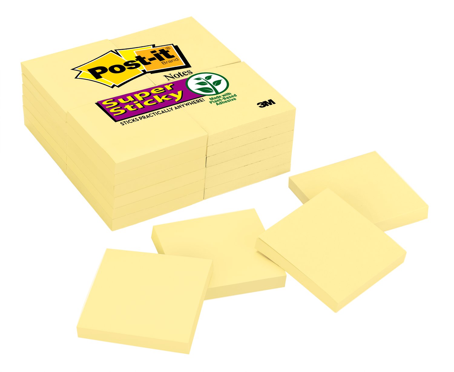 7100237032 - Post-it Super Sticky Notes 654-24SSCY, 3 in x 3 in (76 mm x 76 mm), Canary Yellow