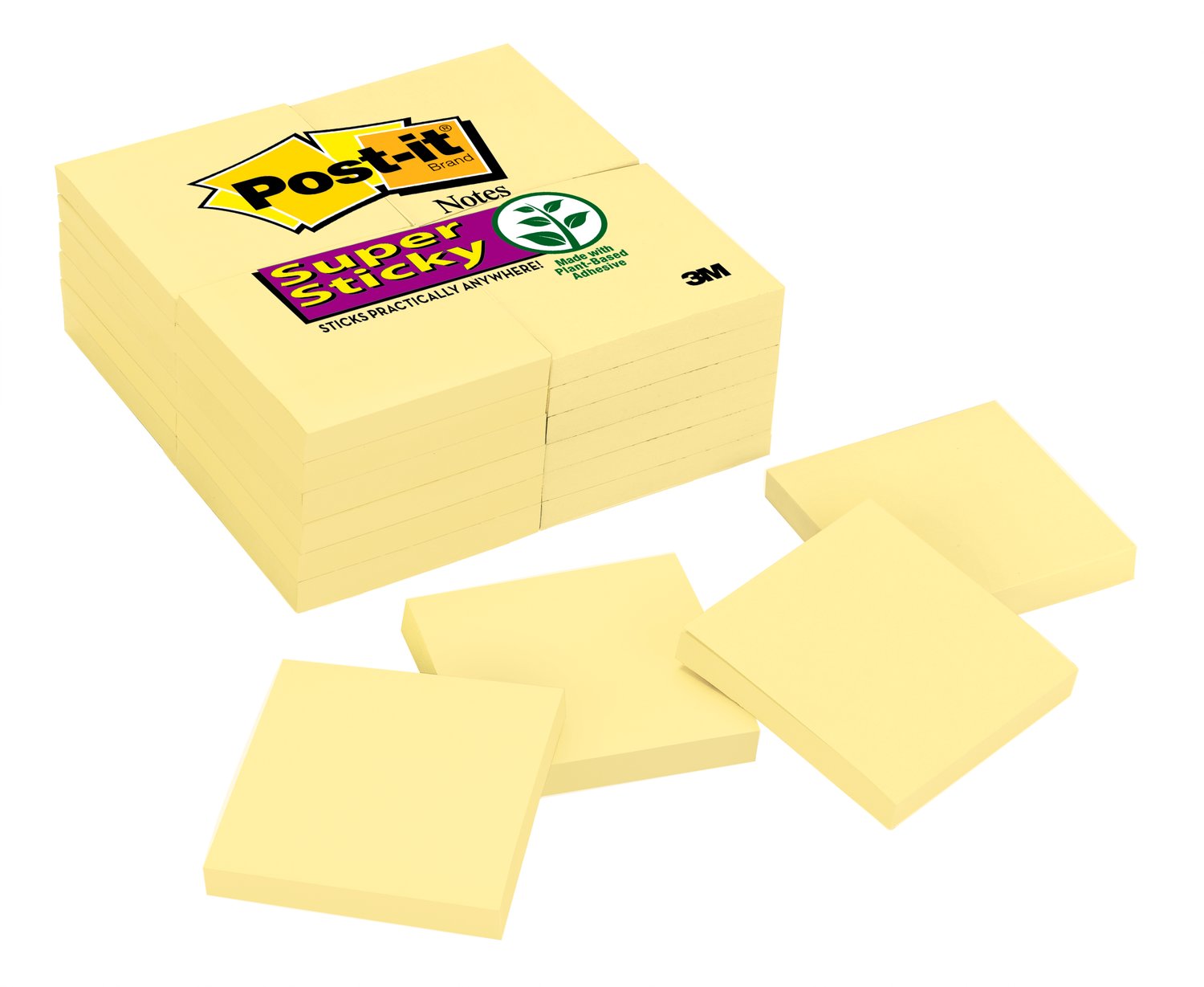 7100237032 - Post-it Super Sticky Notes 654-24SSCY, Canary Yellow, 3 in x 3 in (76 mm x 76 mm), 100% PEFC, SGSCH-PEFC-COC-110078