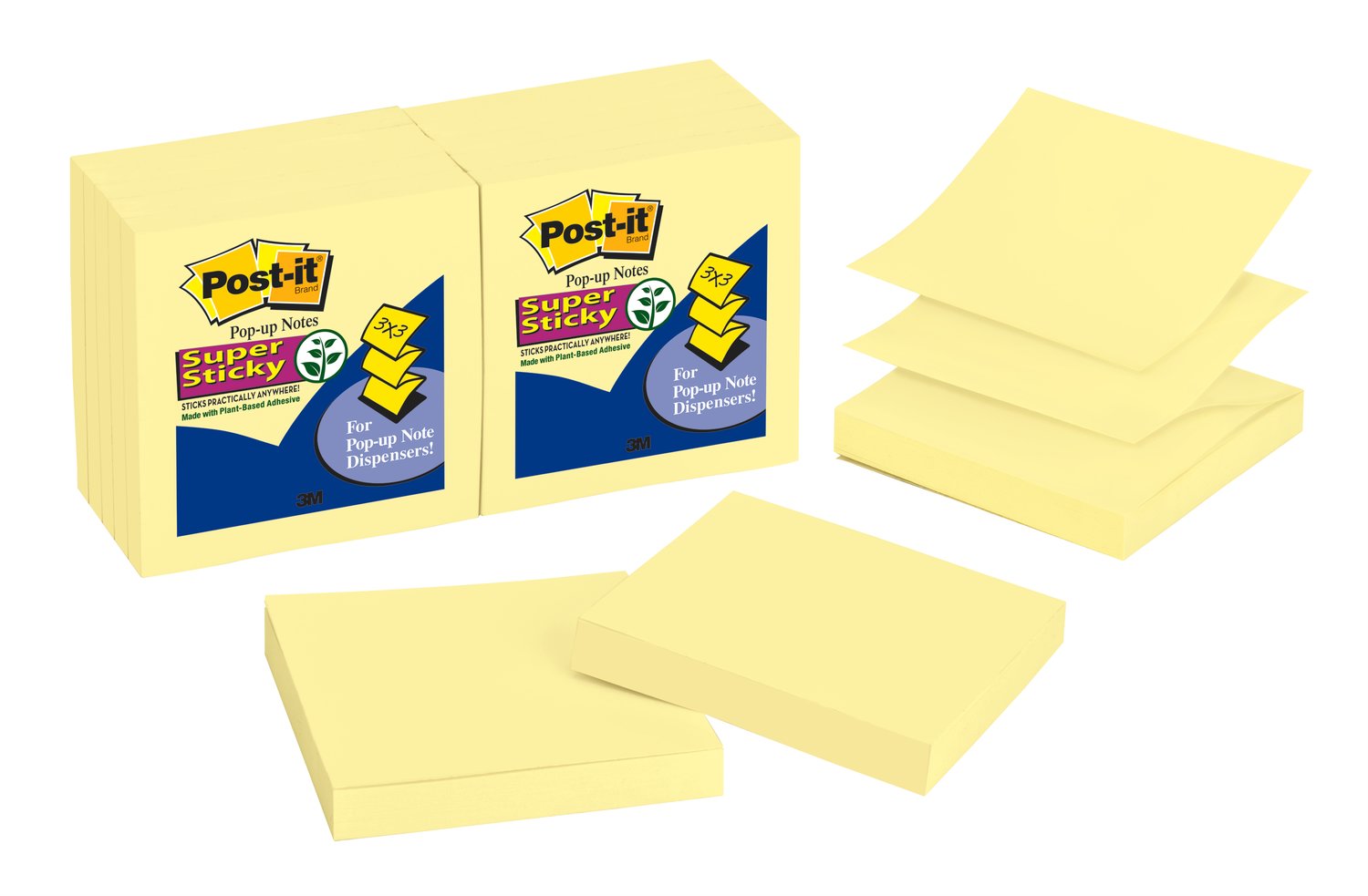 7000052632 - Post-it Super Sticky Pop-up Notes R330-12SSCY, Canary Yellow, 3 in x 3, 90 sht/pad, 12 pad/pk, 100% PEFC, SGSCH-PEFC-COC-110078