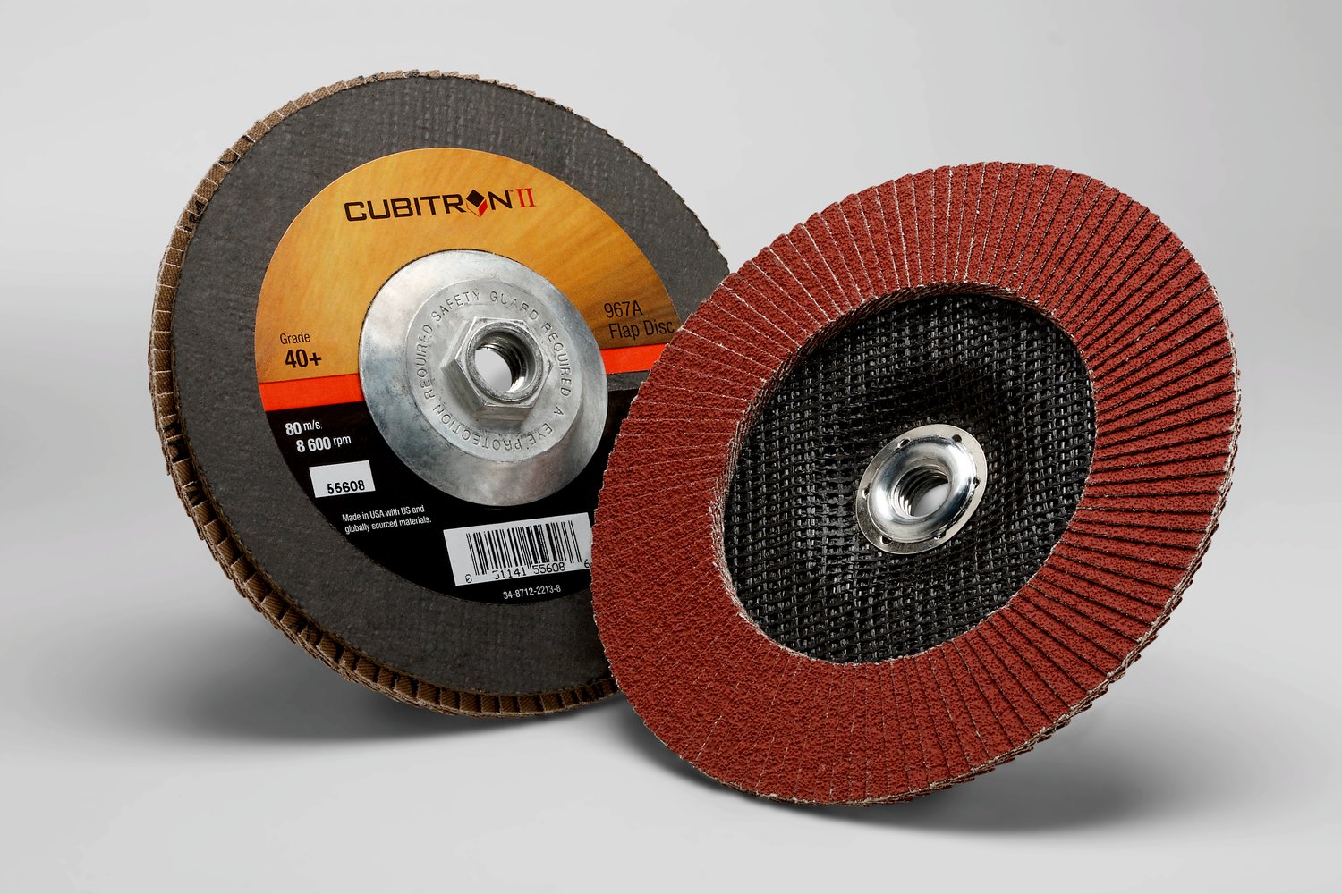 7010363290 - 3M Cubitron II Flap Disc 967A, 40+, T27 Quick Change, 7 in x 5/8"-11, 5 ea/Case