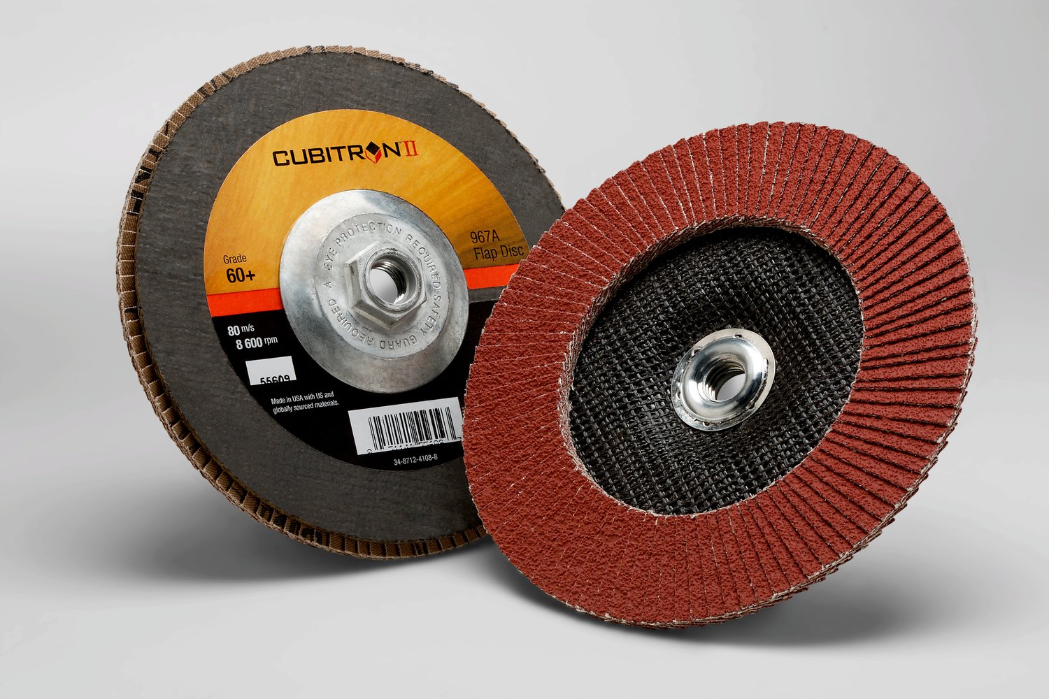 7100055056 - 3M Cubitron II Flap Disc 967A, 60+, T27 Quick Change, 7 in x 5/8"-11, 5 ea/Case