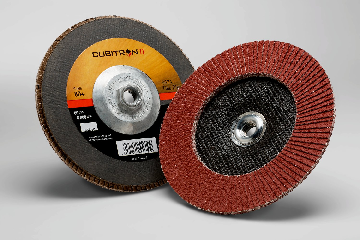 7100055948 - 3M Cubitron II Flap Disc 967A, 80+, T27 Quick Change, 7 in x 5/8"-11, 5 ea/Case