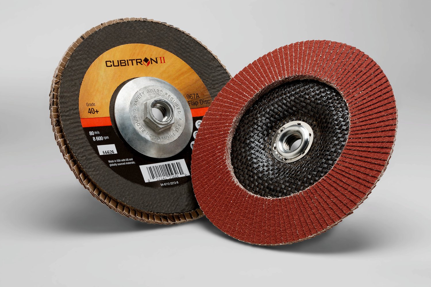 7010363298 - 3M Cubitron II Flap Disc 967A, 40+, T29 Quick Change, 7 in x 5/8"-11, 5 ea/Case