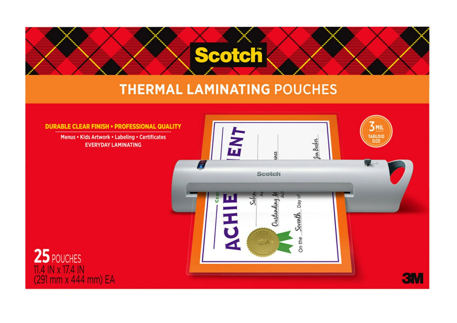 7100265182 - Scotch Laminating Pouches TP3856-25, 11.45 in x 17.48 in (290 mm x 443 mm)