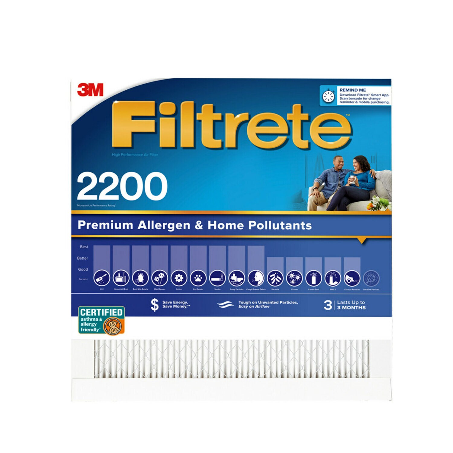 7100189213 - Filtrete Premium Allergen & Home Pollutants Air Filter 2200 MPR EA22-4, 20 in x 30 in x 1 in (50.8 cm x 76.2 cm x 2.5 cm)