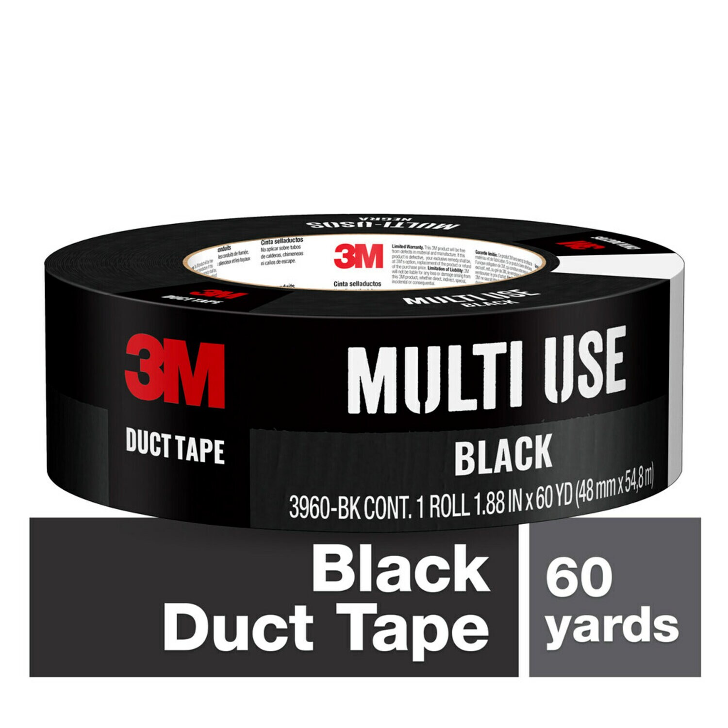 7100101863 - 3M Black Duct Tape 3960-BK, 1.88 in x 60 yd (48 mm x 54,8 m)