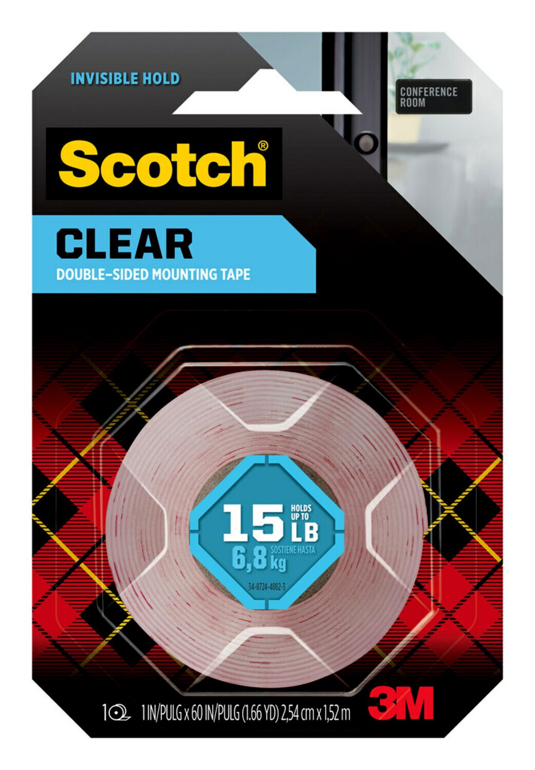 7100240563 - Scotch Clear Double-Sided Mounting Tape 410S-SR, 1 in x 60 in (2.54 cm x 1.52 m)