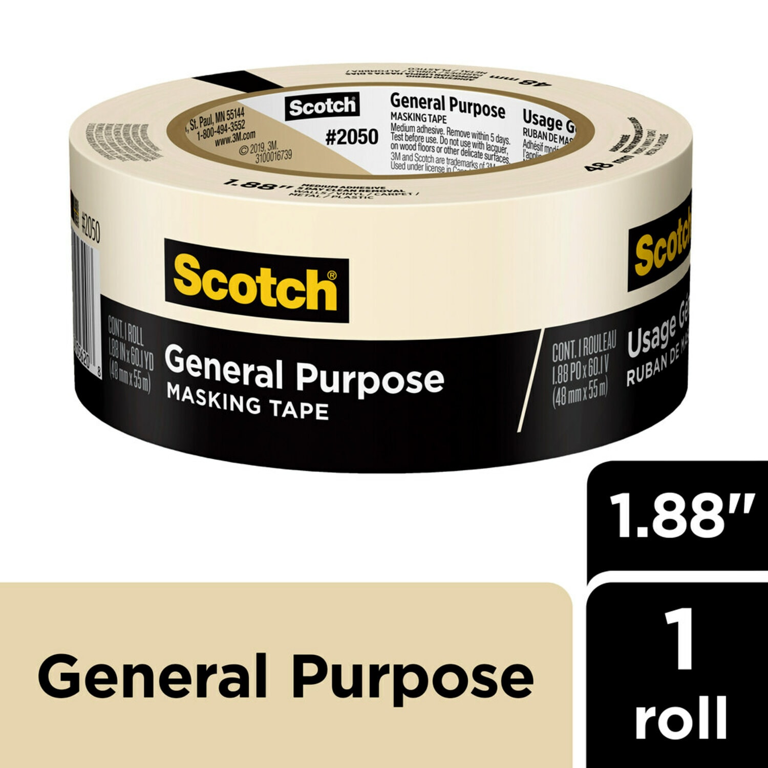 7100192225 - Scotch General Purpose Masking Tape 2050-48MP, 1.88 in x 60.1 yd (48mm x 55m)