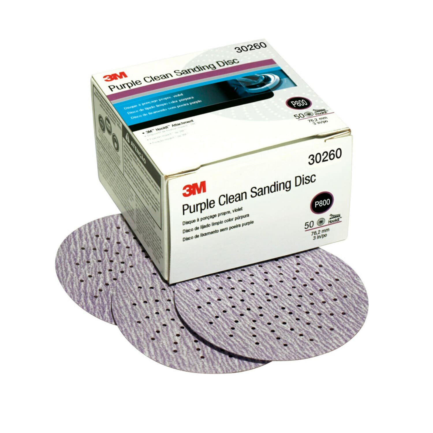 7000000504 - 3M Hookit Purple Clean Sanding Disc 343U, 30260, 3 in, P800, 50 discs
per carton, 4 cartons per case