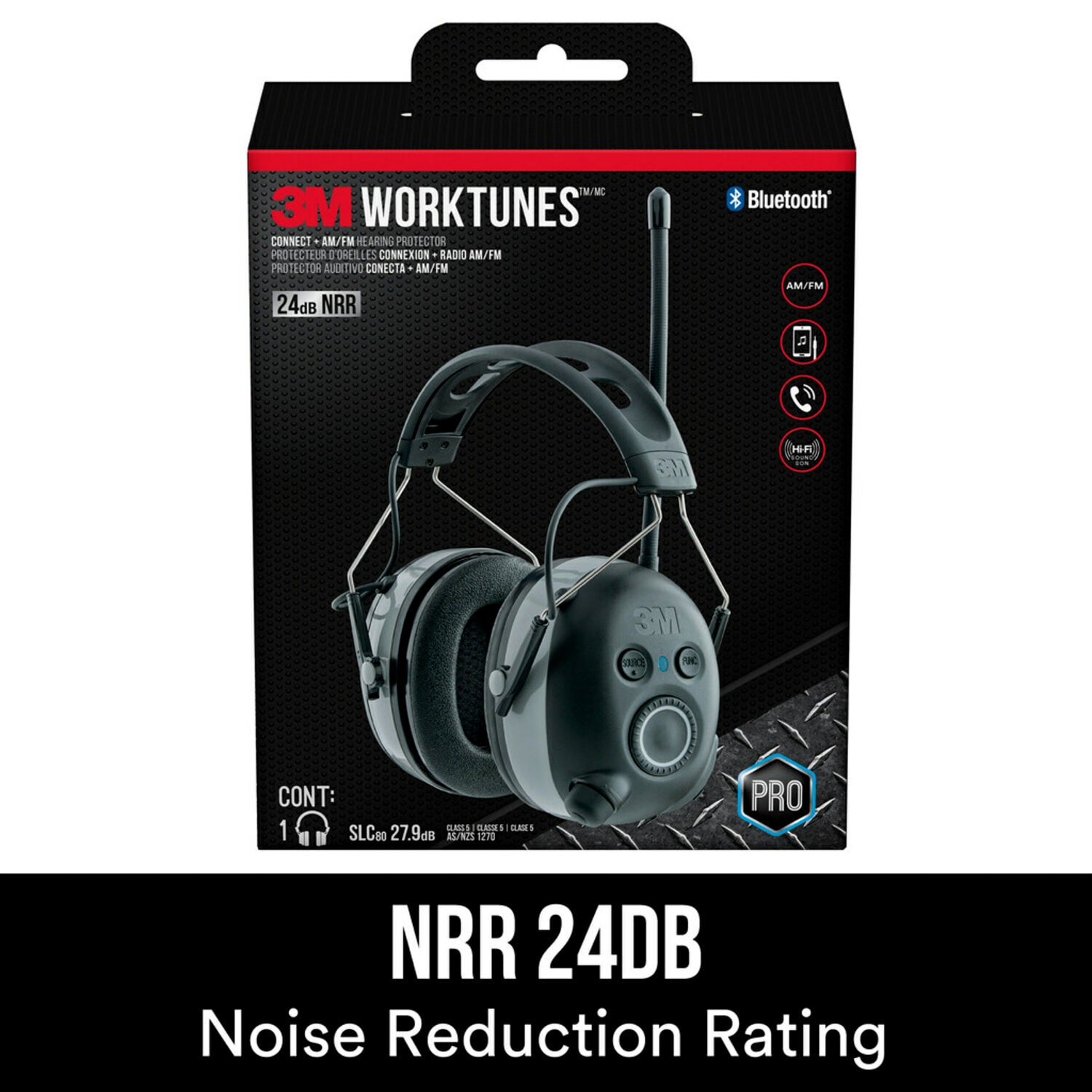 7100148799 - 3M WorkTunes Connect + AM/FM Hearing Protector with Bluetooth Technology, 90542H1-DC-PS, 3 eaches/case