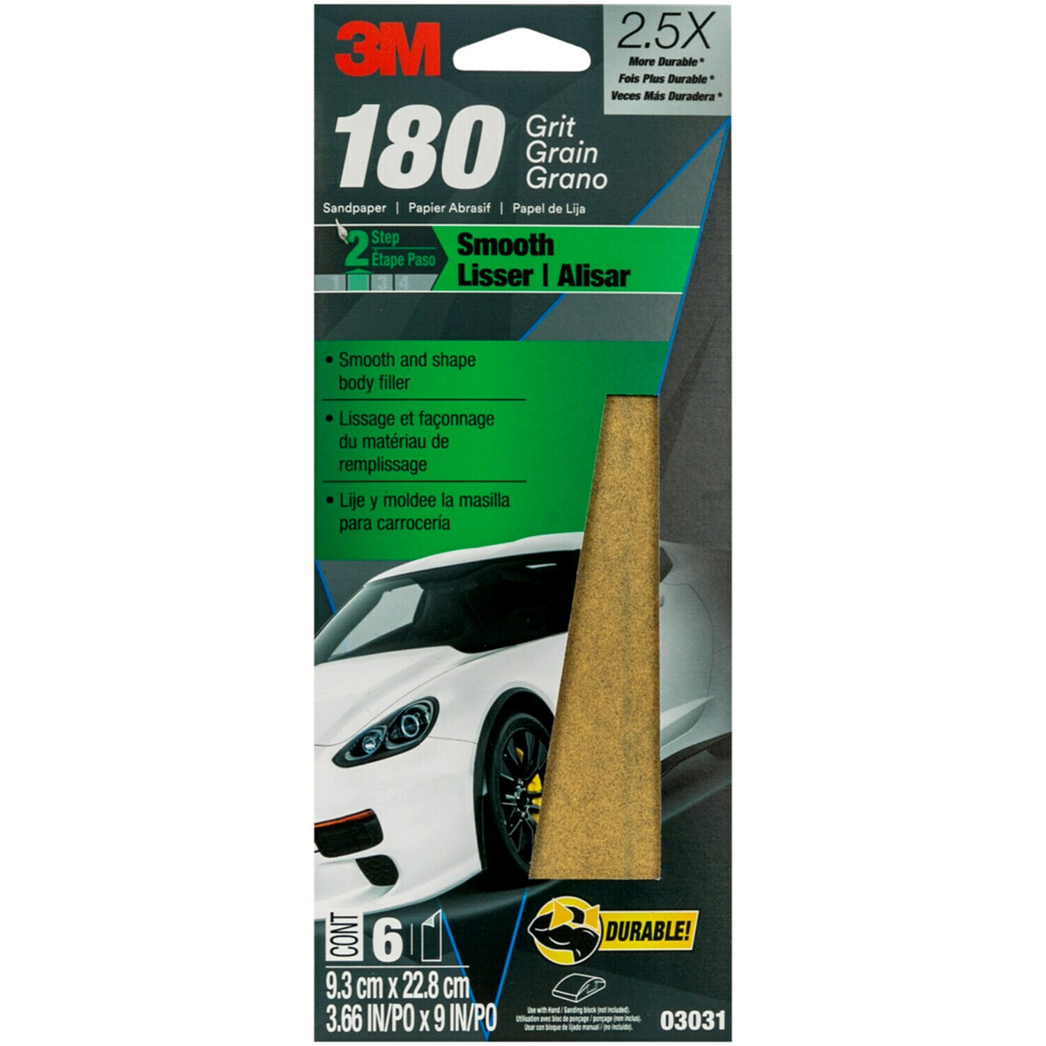 7100100331 - 3M Sandpaper, 03031, 180 Grit, 3 2/3 in x 9 in, 20 per case