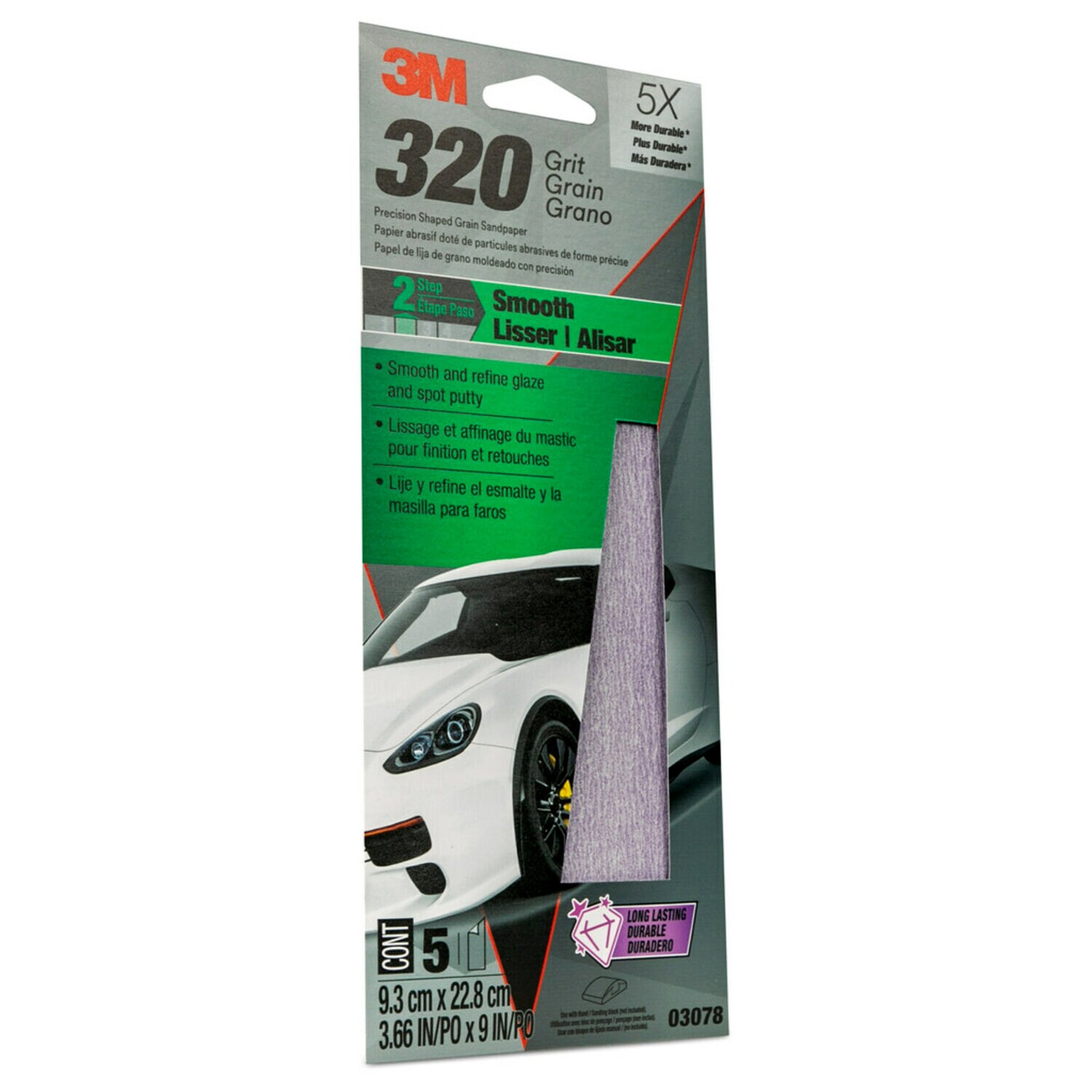 7100199902 - 3M Premium Automotive Sandpaper, 03078, 3 2/3 in x 9 in, 320 Grit, 5 sheets per pack, 20 packs per case