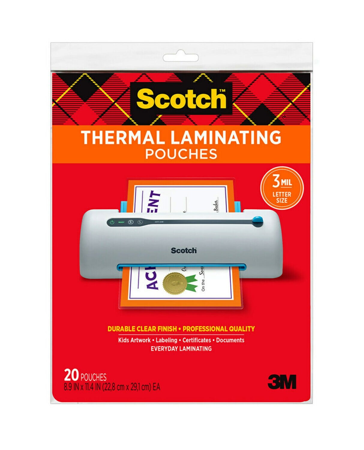 7100264915 - Scotch Thermal Pouches TP3854-20, Letter size