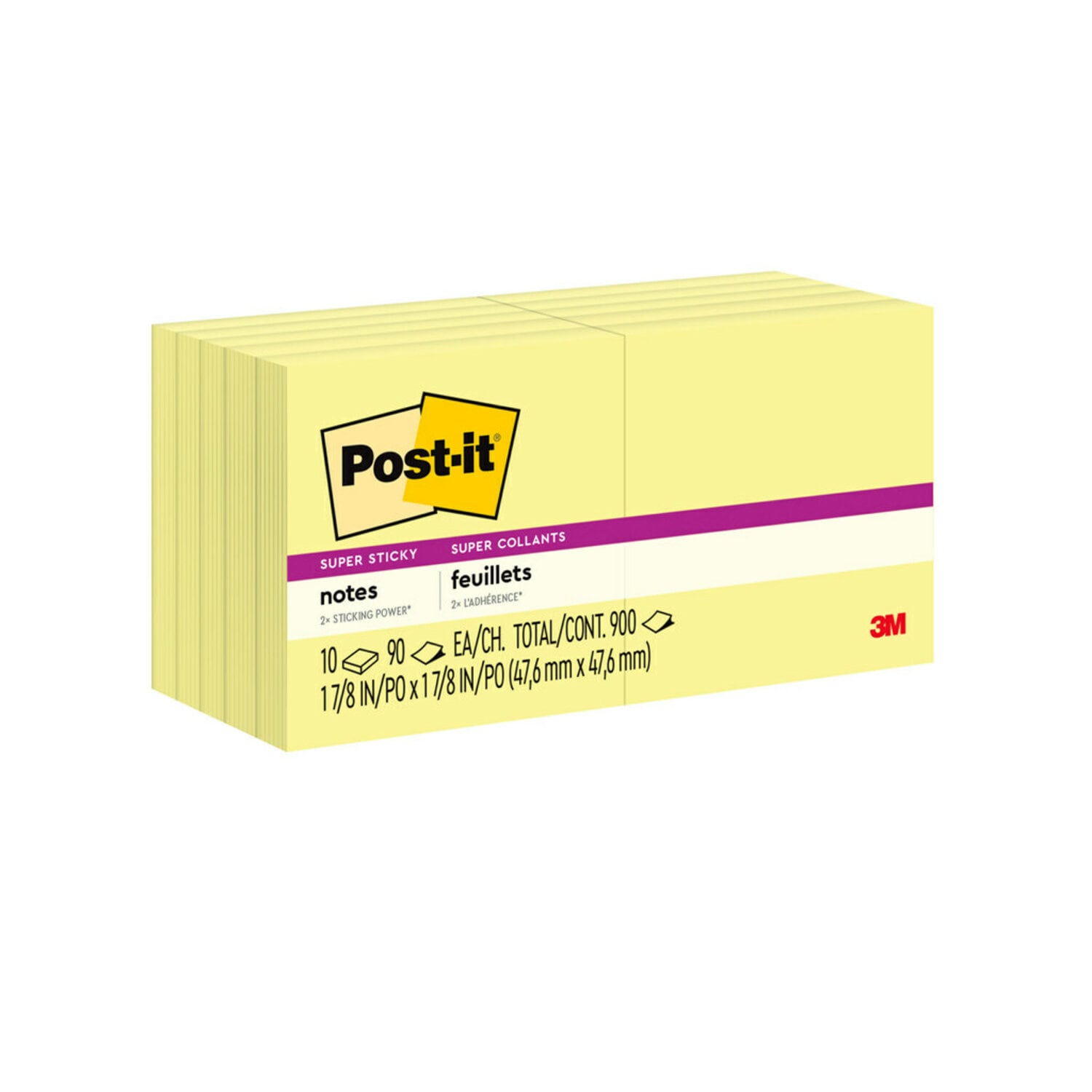 7010314966 - Post-it Super Sticky Notes 654-10SSCY,Canary Yellowk, 10/Pack, 3x3 (7.62 cm x 7.62 cm), 100% PEFC, SGSCH-PEFC-COC-110078