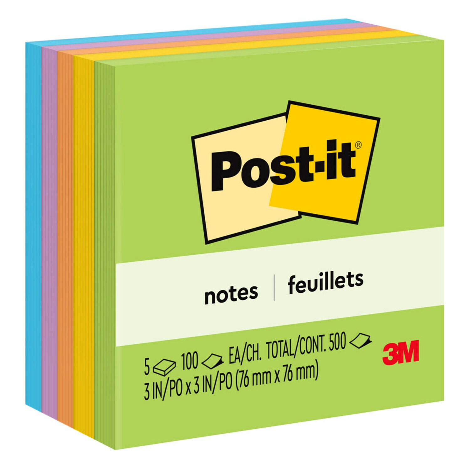 7100230248 - Post-it Notes 654-5UC, Jaipur Collection, 5x100 Sheets/Pack, 24 Packs/Case, 76 mm x 76 mm, 100% PEFC, SGSCH-PEFC-COC-110078