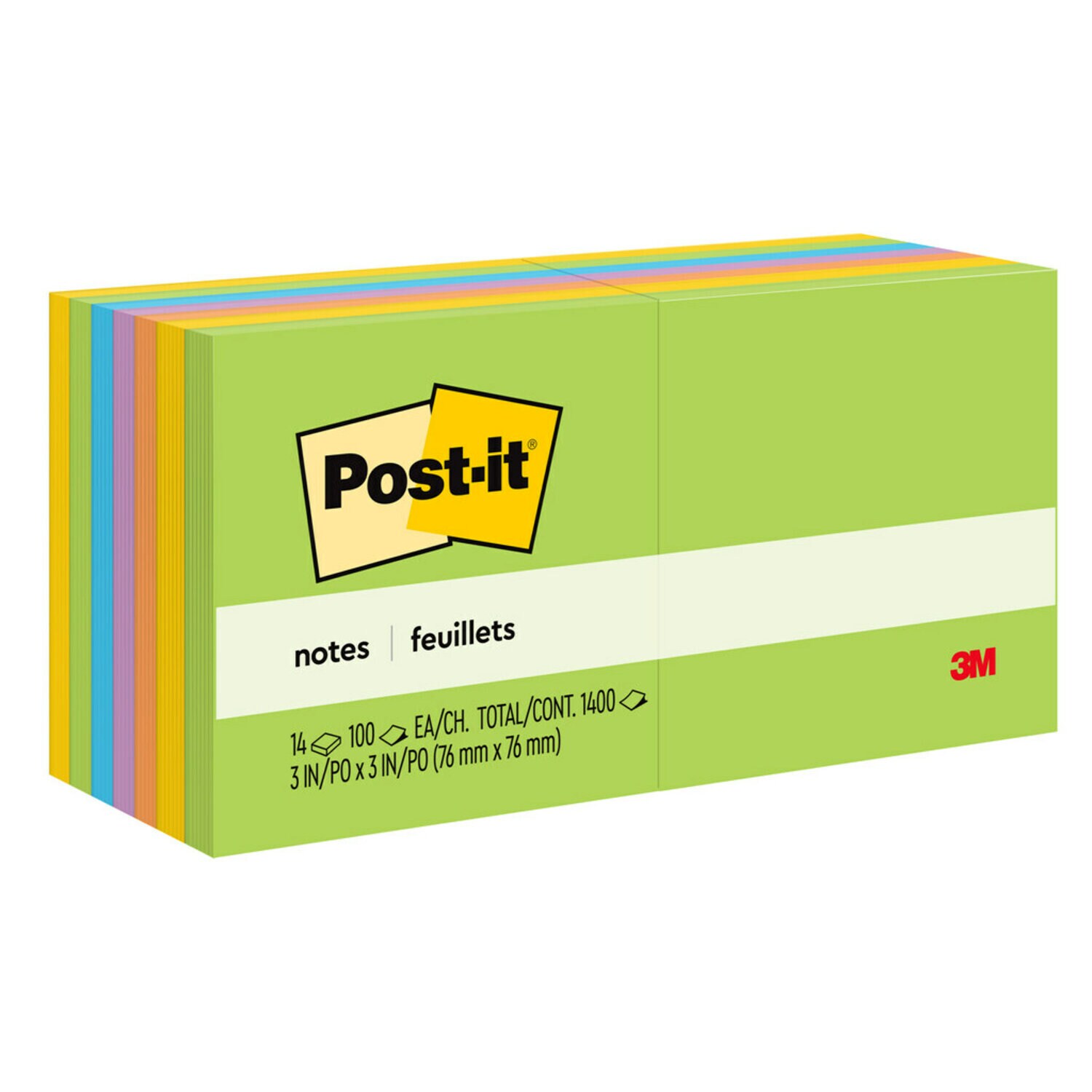 7100230171 - Post-it Notes 654-14AU, Jaipur Colors, 3 in x 3 in (76 mm x 76 mm), 100% PEFC, SGSCH-PEFC-COC-110078