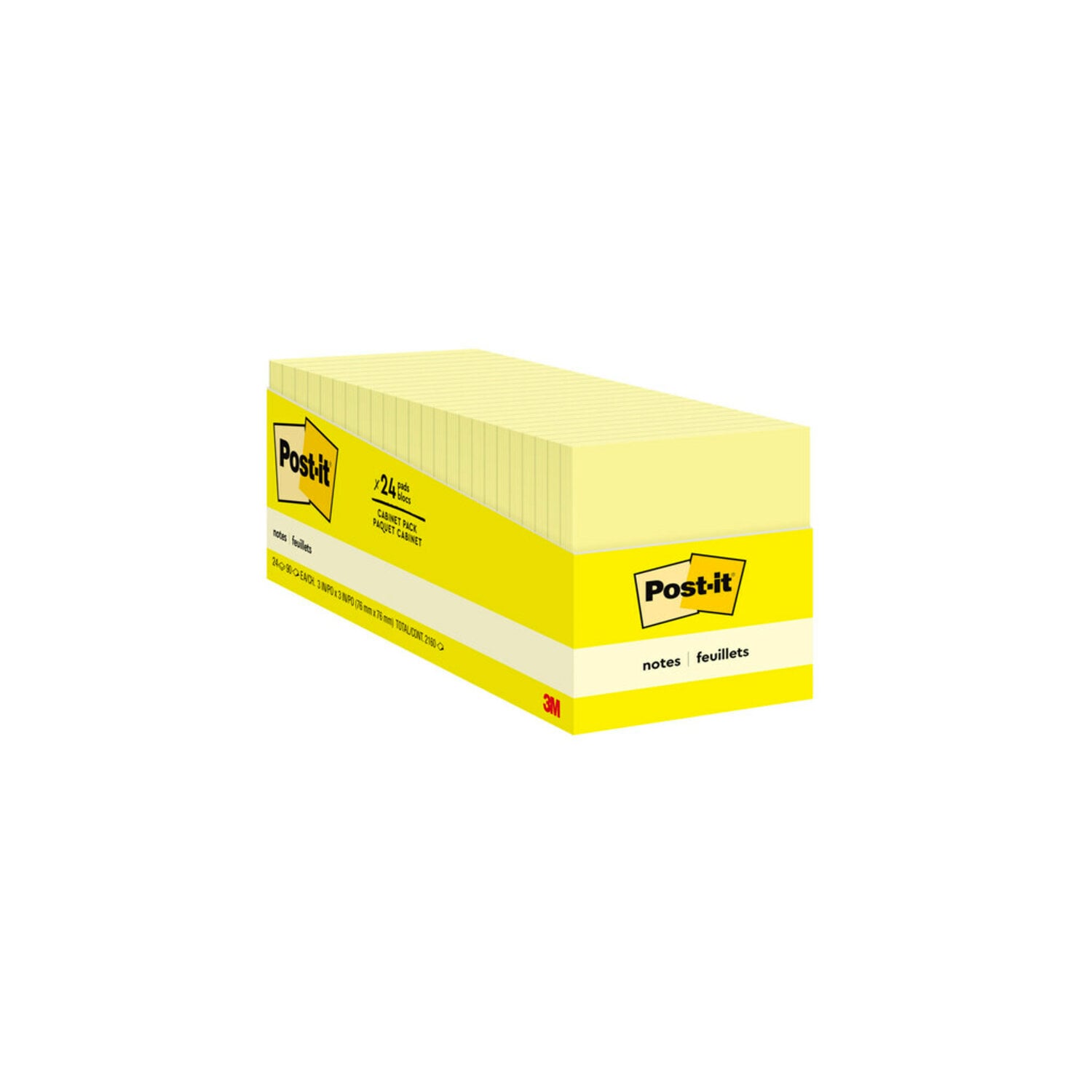 7100249259 - Post-it Notes 654-24CP, 3 in x 3 in (76 mm x 76 mm), Canary Yellow, 100% PEFC, SGSCH-PEFC-COC-110078