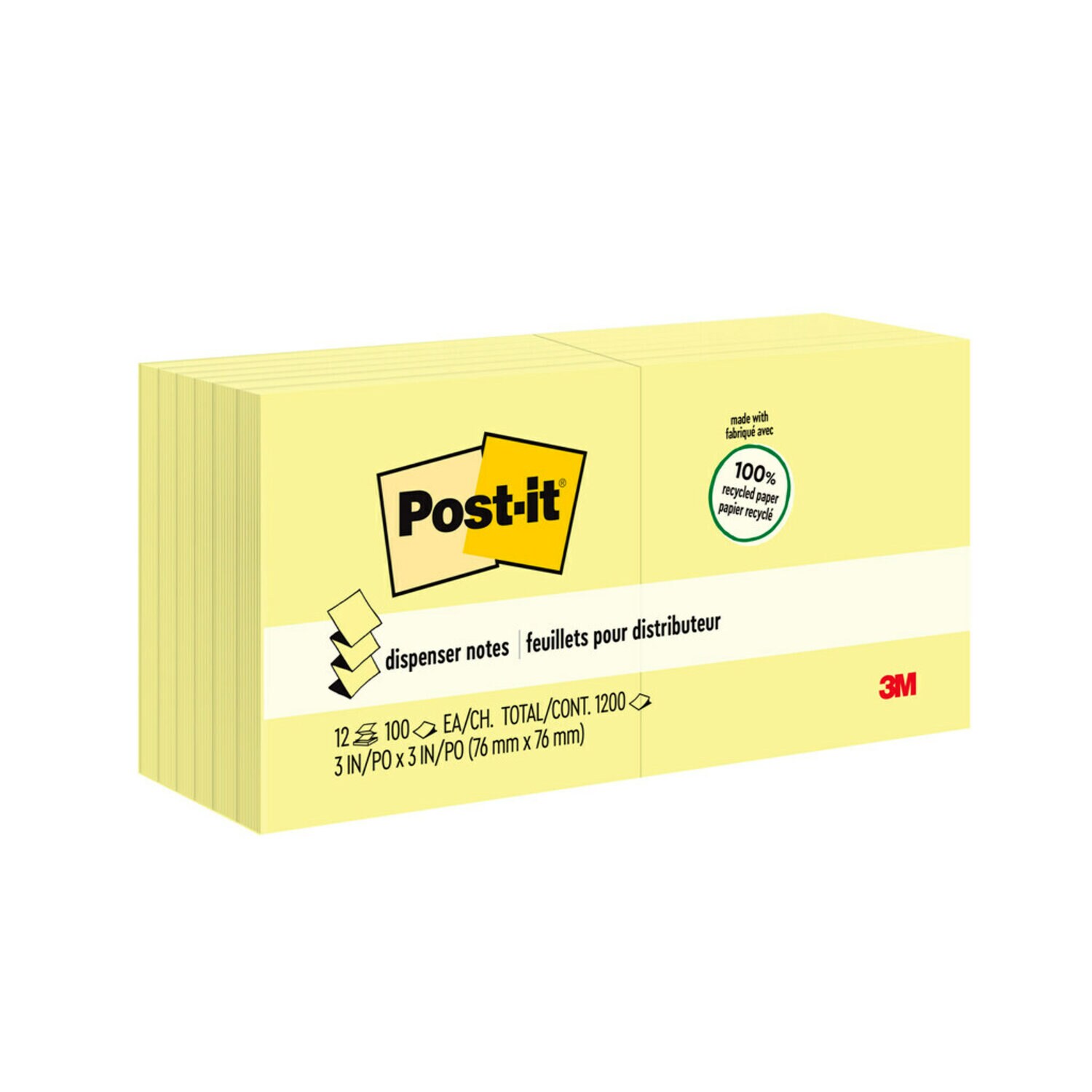 7100230177 - Post-it Dispenser Pop-up Notes R330RP-12YW, Canary Yellow, 3 in x 3 in (76 mm x 76 mm), 100% PEFC, SGSCH-PEFC-COC-110078
