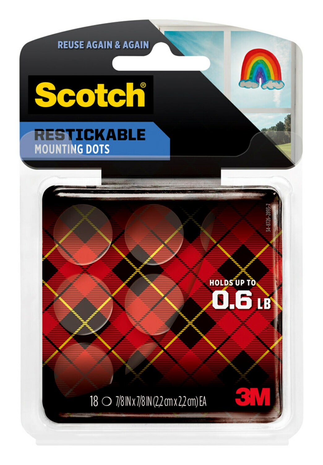 7100237868 - Scotch Restickable Mounting Dots R105S, 0.875 in x 0.875 in (2.2 cm x 2.2 cm)