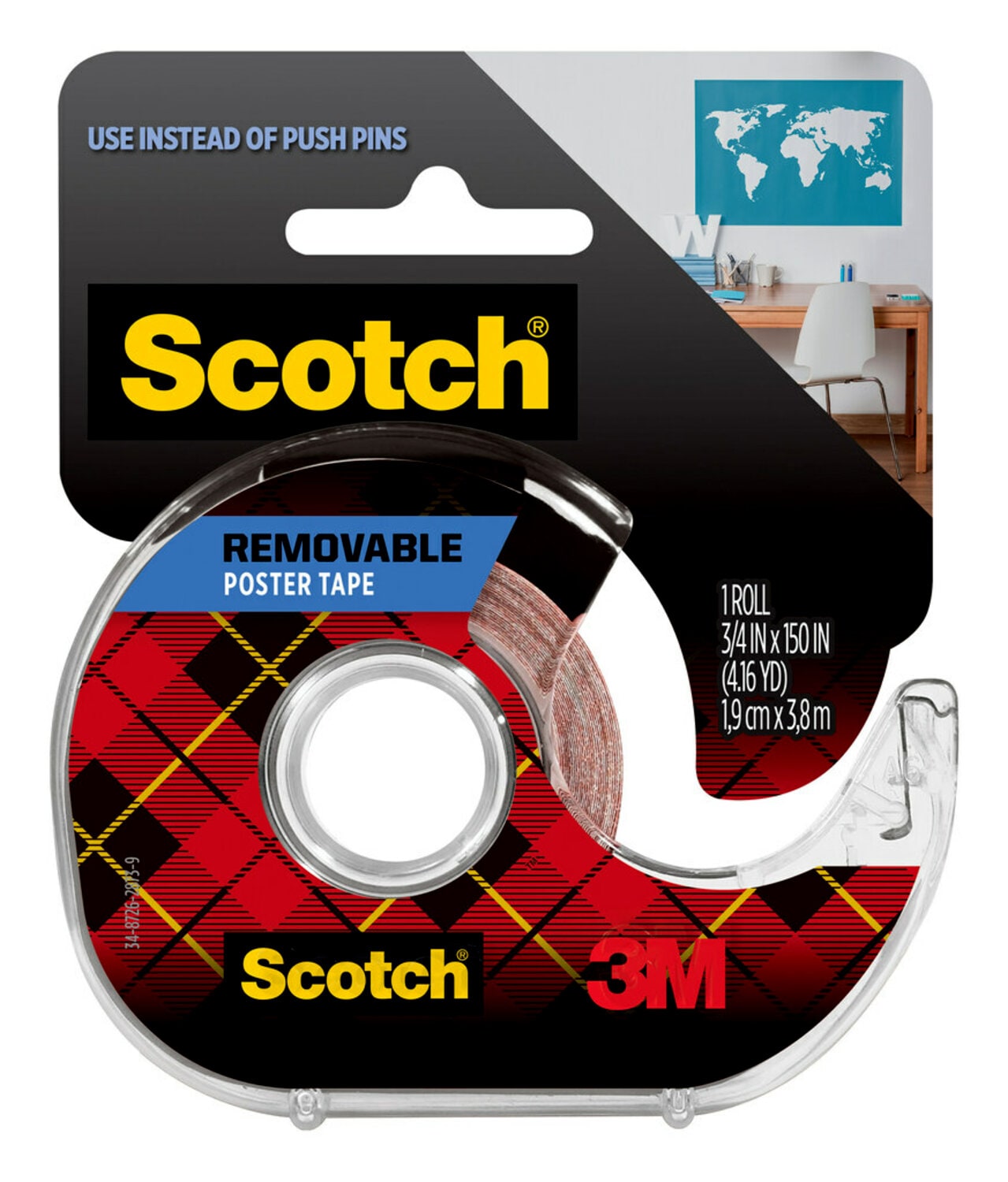 7100237871 - Scotch Removable Poster Tape 109S, 0.75 in x 150 in (1.9 cm x 3.8 m)
