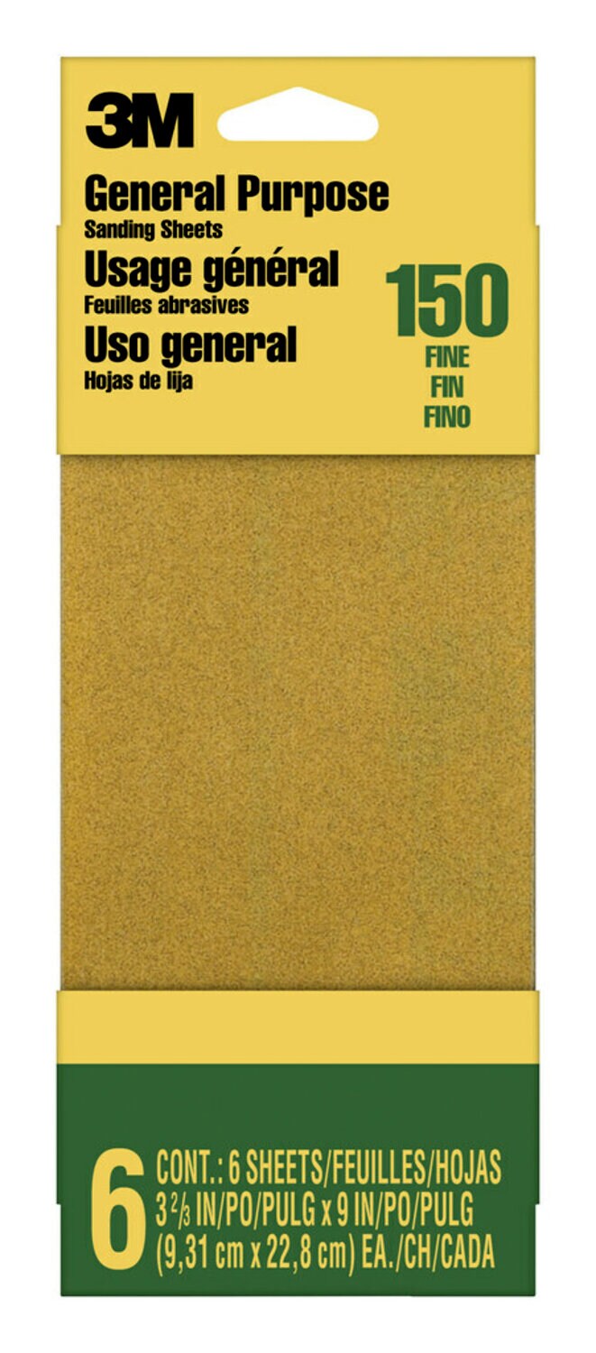 7010314978 - 3M General Purpose Sanding Sheets 9015NA-CC, 3 2/3 in x 9 in, Fine grit, 6/pk, 20 pks/cs