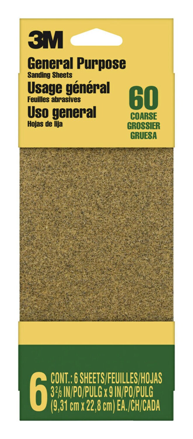 7010383478 - 3M General Purpose Sanding Sheets 9017NA-CC, 3 2/3 in x 9 in, Coarse, 6/pk, 20 pks/cs