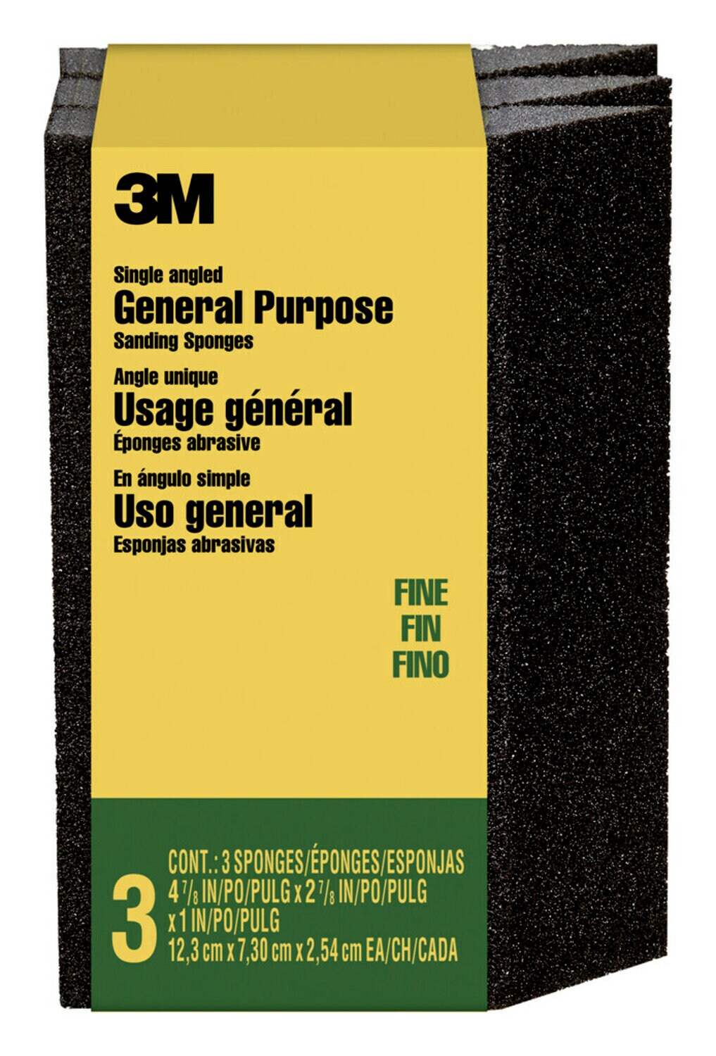 7100175194 - 3M General Purpose Sanding Sponge CP040-3PK, Single Angle, 2 7/8 in x 4 7/8 in x 1 in, Fine, 3/pk, 6 pks/cs