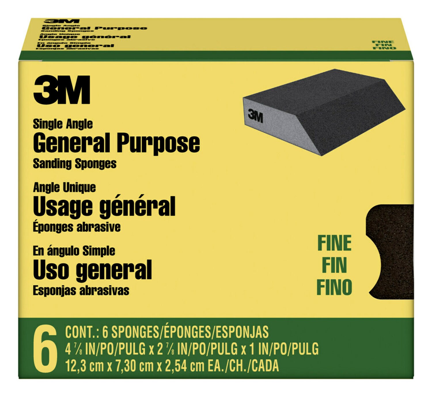 7100101532 - 3M General Purpose Sanding Sponge CP040-6P, Single Angle, 2 7/8 in x 4 7/8 in x 1 in, Fine, 6/pk, 4 pks/cs
