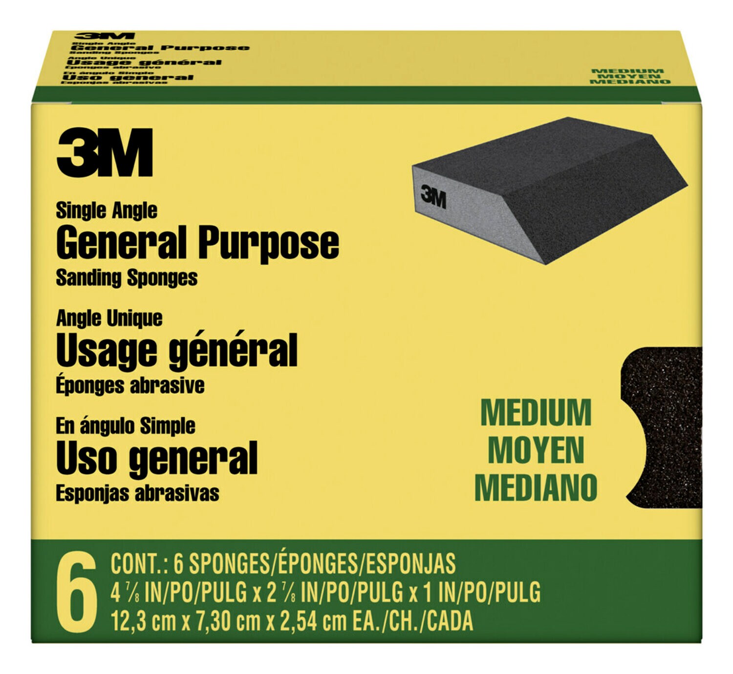 7100101537 - 3M General Purpose Sanding Sponge CP041-6P, Single Angle, 2 7/8 in x 4 7/8 in x 1 in, Medium, 6/pk, 4pks/cs