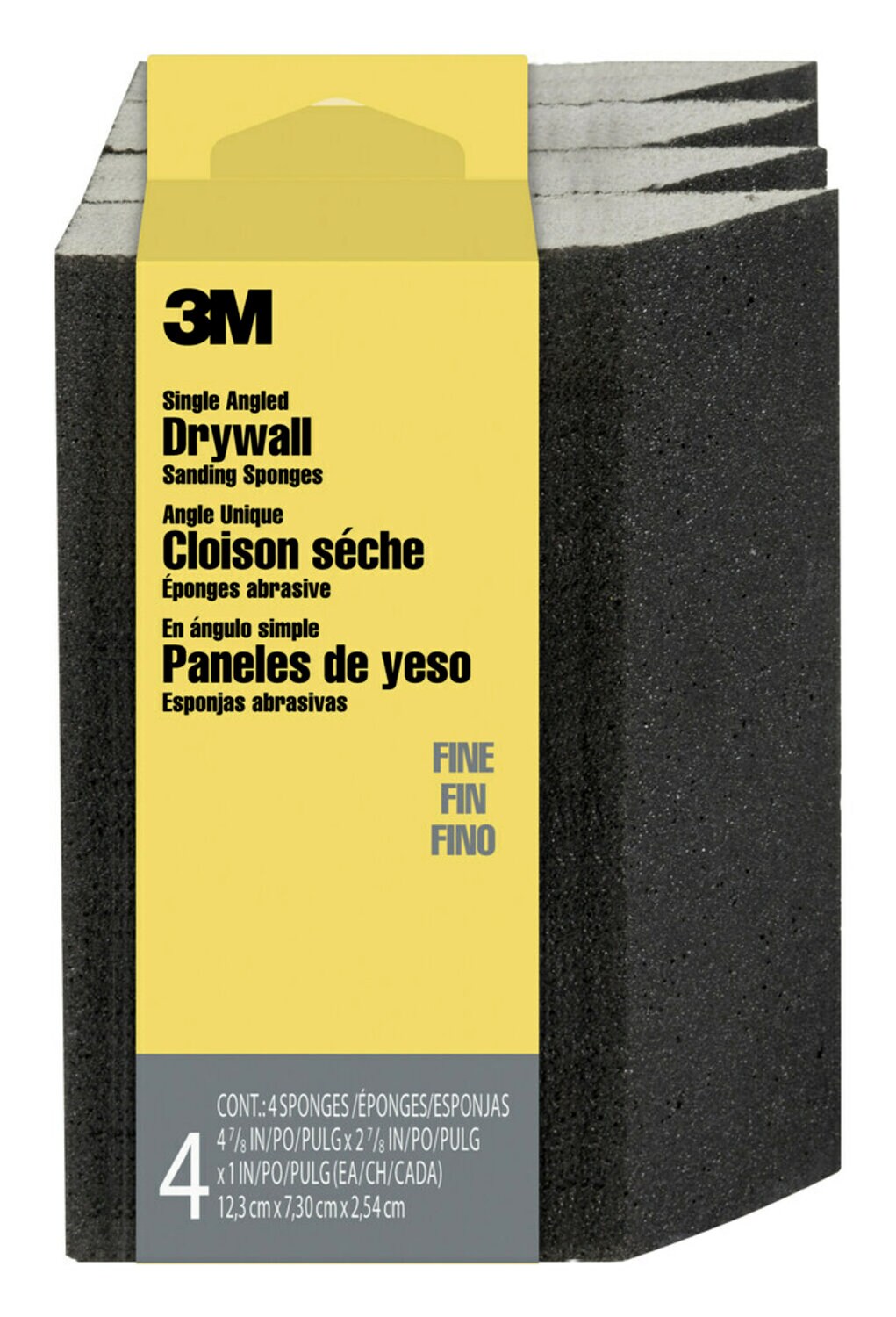 7100111452 - 3M Drywall Sanding Sponge CP-042-4PK, Single Angle, 4 7/8 in x 2 7/8 in x 1 in, Fine, 4/pk, 6 pks/cs