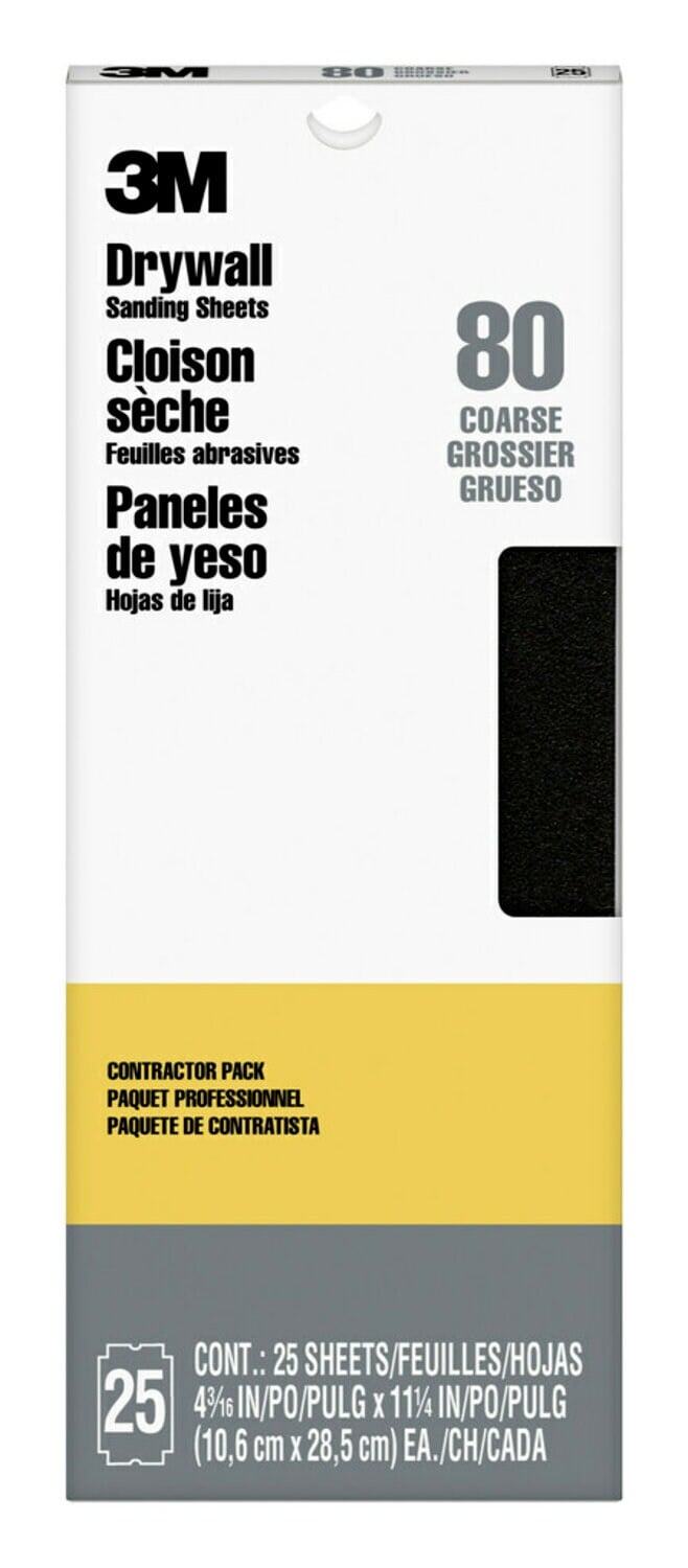 7100097101 - 3M Drywall Sanding Sheets 99433NA, 4 3/16 in x 11 1/4 in, 80 grit, 25 shts/pk, 10pks/cv