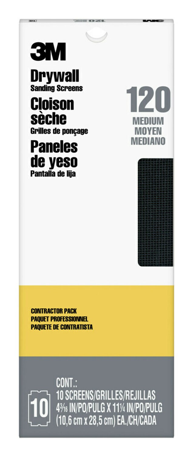 7010331884 - 3M Drywall Sanding Screens 99438, 4 3/16 in x 11 1/4 in, 120 grit, 10 sheets/pk, 10 pks/cs