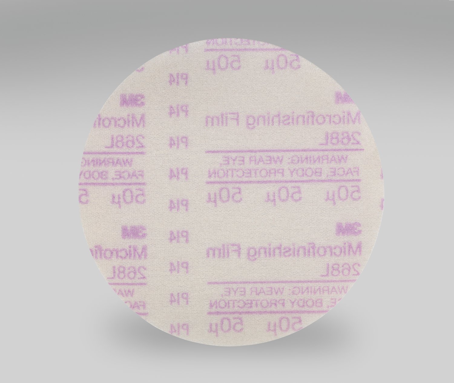 7010359491 - 3M Microfinishing PSA Film Disc 268L, 50 Mic 3MIL, Type D, 4-3/4 in x
NH, Die 475K, 25/Bag, 500 ea/Case