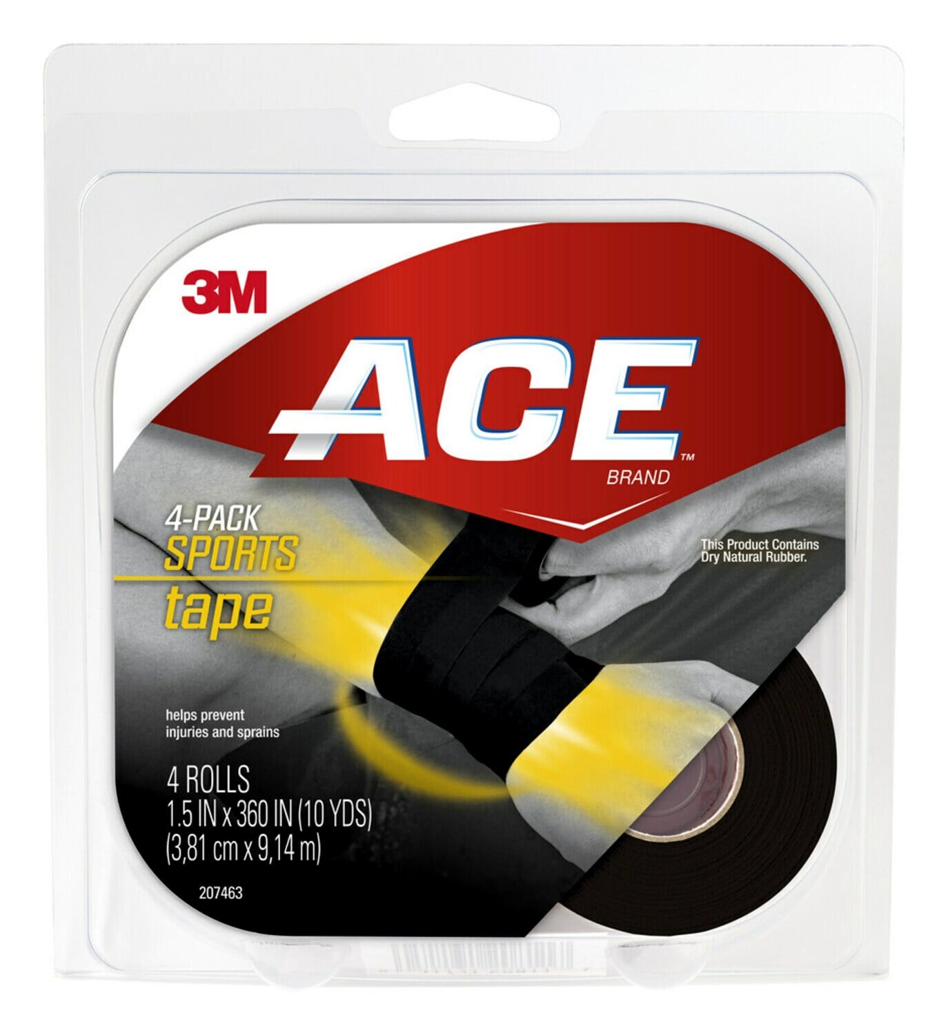 7100207210 - ACE Sports Tape, 4-Pack, 207463, 1.5 in x 360 in (10 yd) in (3.81 cm x 9.14 m) Black Tape