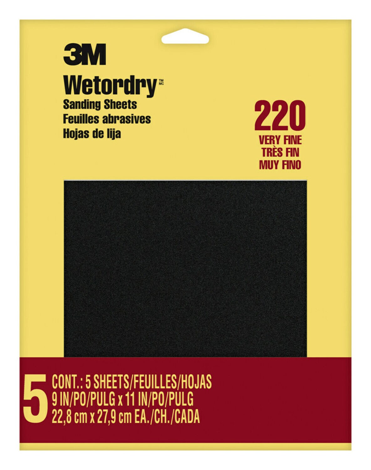 7010383682 - 3M Wetordry Sanding Sheets 9087NA, 9 in x 11 in, 220 grit, 5 sheets/pk, 10 pks/inner, 50 pks/cs