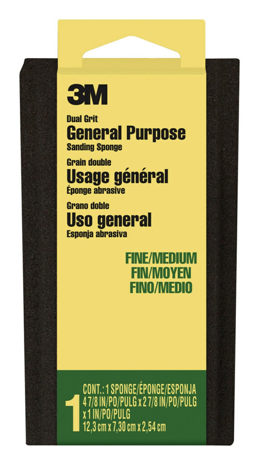 7100113705 - 3M General Purpose Sanding Sponge DSFM-F-ESF-10, 2 7/8 in x 4 7/8 in x 1 in, Dual Grit, Fine/Medium, 1/pk, 10 pks/cs