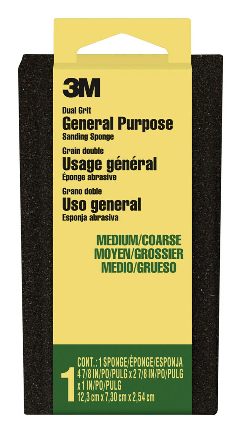 7100141259 - 3M General Purpose Sanding Sponge DSMC-ESF-10, 2 7/8 in x 4 7/8 in x 1 in, Dual Grit, Medium/Coarse, 10 ea/cs
