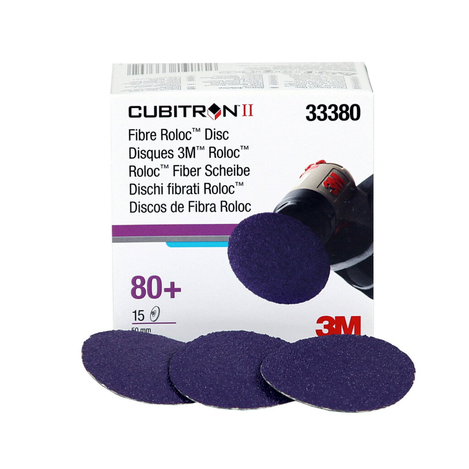 7100033189 - 3M Cubitron II Roloc Fibre Disc 786C, 33380, 2 in (50 mm), 80+, 15 Discs/Carton, 6 Cartons/Case