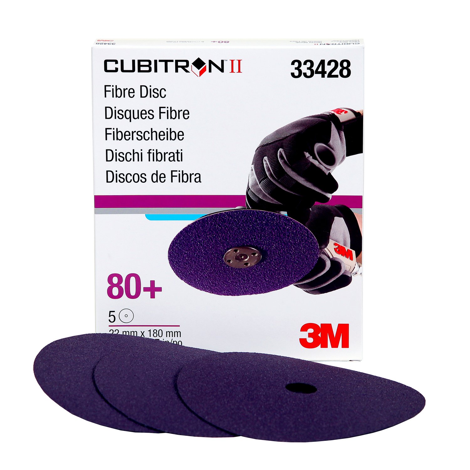 7100033180 - 3M Cubitron II Abrasive Fibre Disc 33428, 180 mm x 22 mm (7 in x 7/8 in), 80+, 5 Discs/Carton, 5 Cartons/Case
