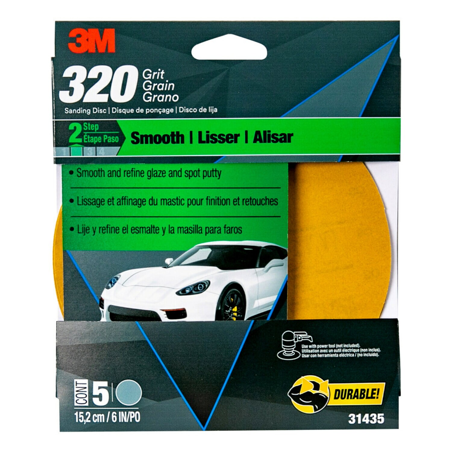 7010363419 - 3M Sanding Discs with Stikit Attachment, 31435, 6 in, 320 Grit, 5 discs per pack, 4 packs per case