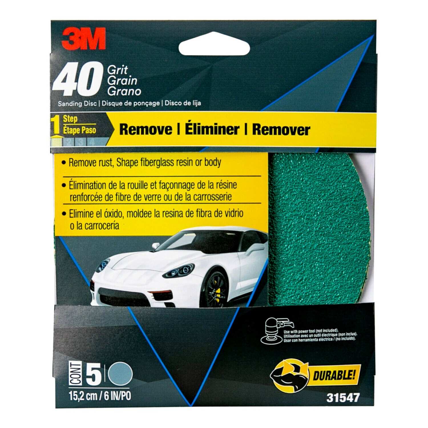 7010308857 - 3M Green Corps Sanding Disc with Stikit Attachment, 31547, 6 in, 40 Grit, 5 discs per pack, 20 packs per case