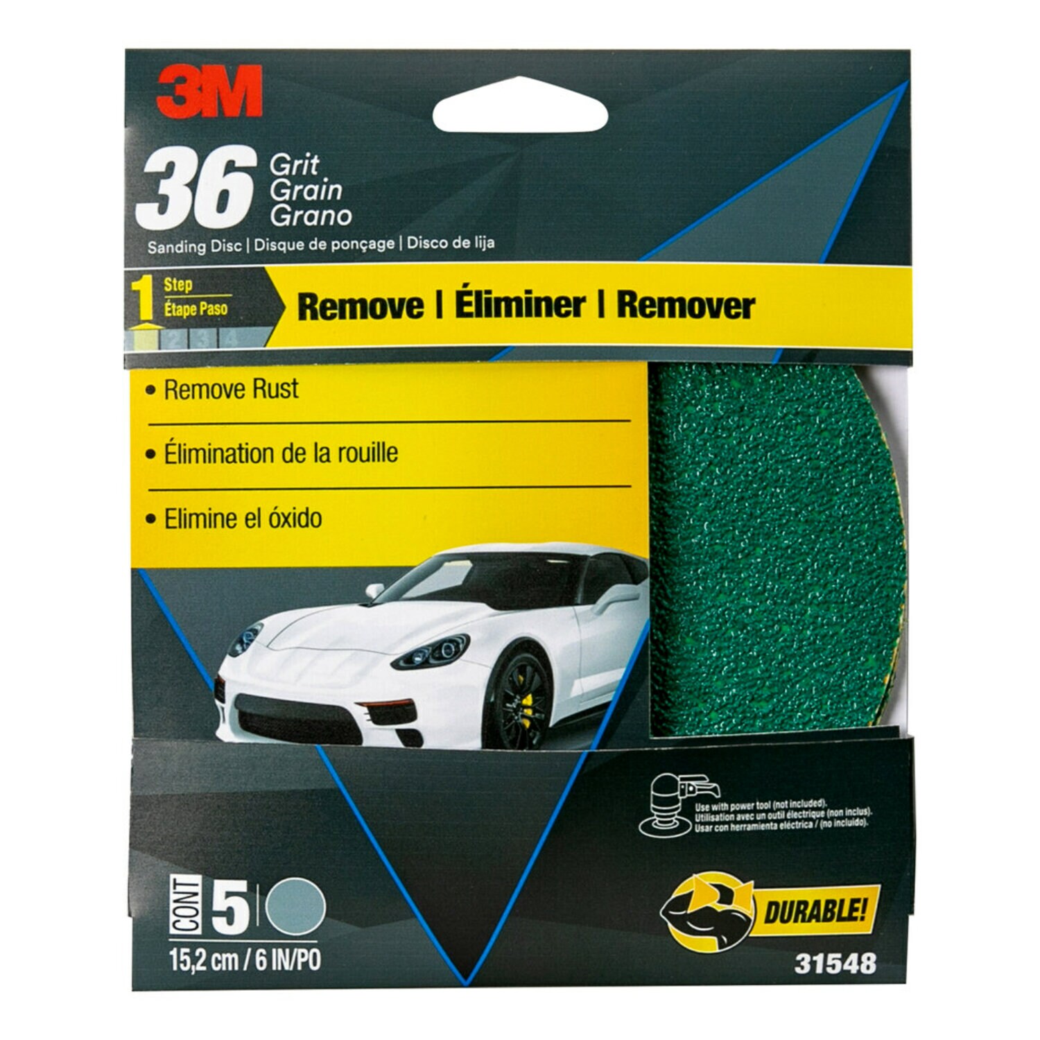 7010363422 - 3M Green Corps Sanding Disc with Stikit Attachment, 31548, 6 in, 36 Grit, 5 per case