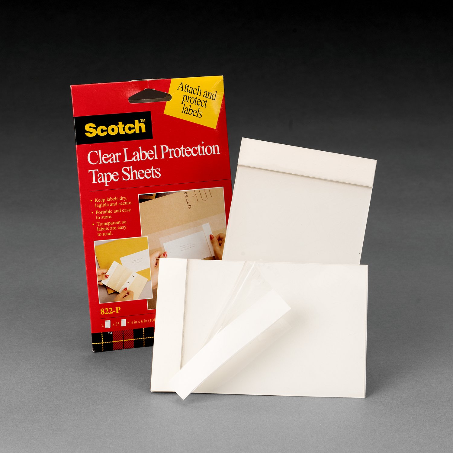 7010380172 - 3M Tape Sheets 822P, Clear, 4 in x 6 in, 60 Pack/Case