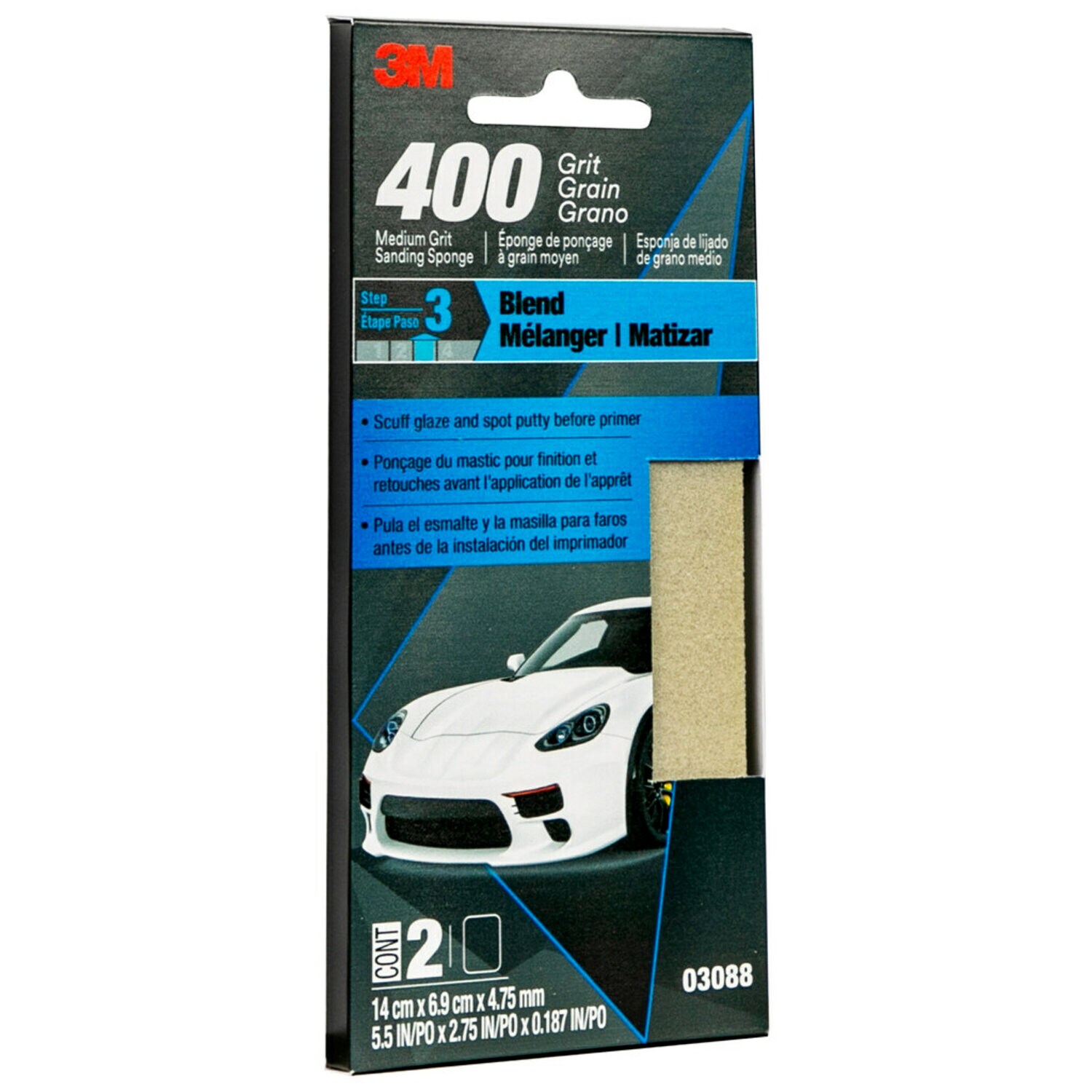 7010328062 - 3M Medium Grit Sanding Sponge 03088, 400G, 12/Case