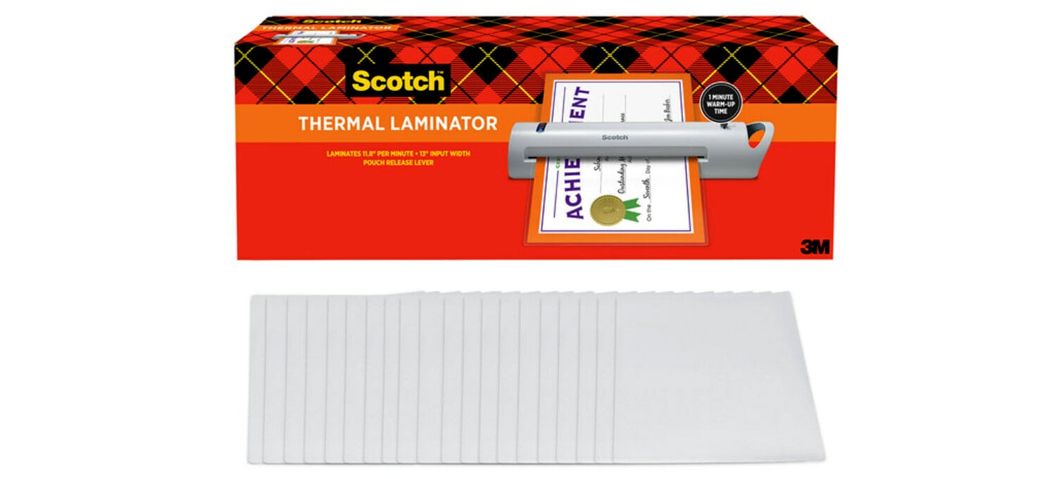 7100219893 - Scotch Thermal Laminator TL1302VP, 1 Thermal Laminator with 20 Letter Size Pouches