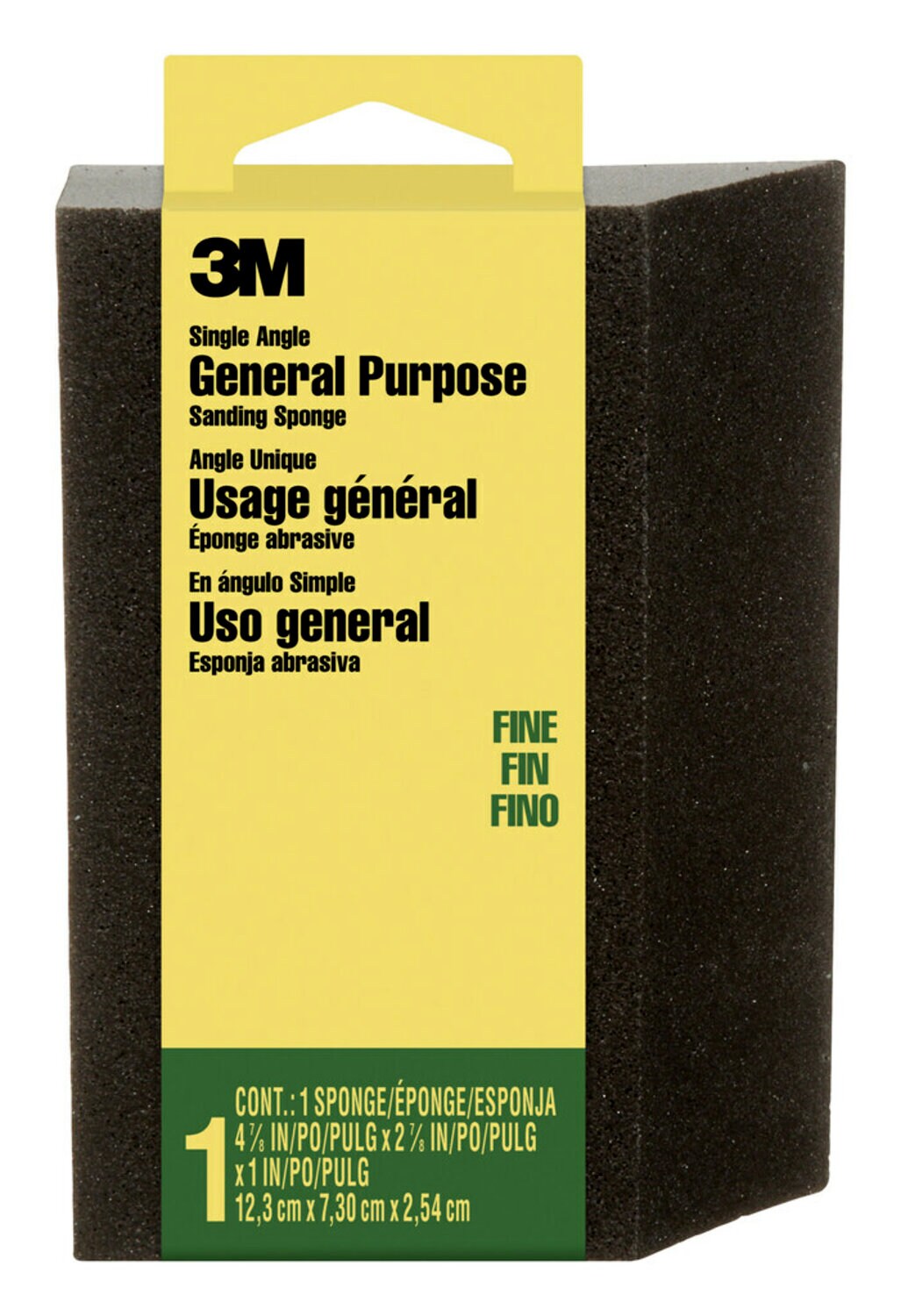 7100101245 - 3M General Purpose Sanding Sponge CP040-12-CC, Single Angle, 2 7/8 in x 4 7/8 in x 1 in, Fine, 1/pk, 12 pks/cs