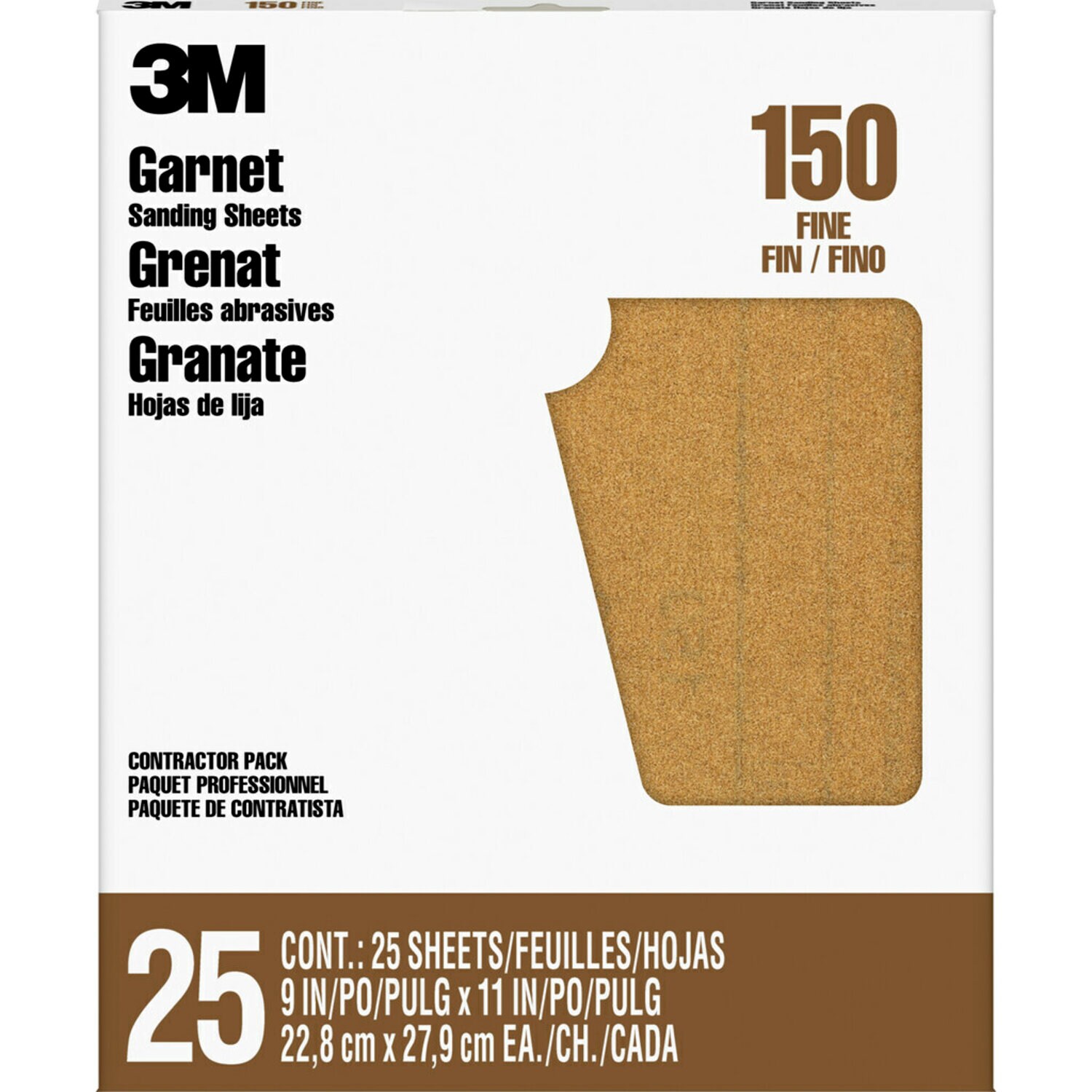 7000126430 - 3M Garnet Sanding Sheets 88595NA, 9 in x 11 in, 150 grit, 25 sheets/pk, 10 pks/cs