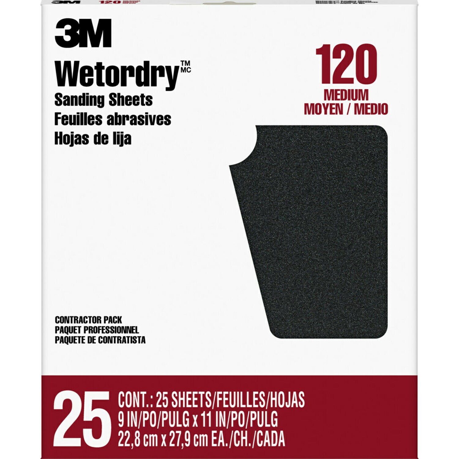 7100079086 - 3M Wetordry Sanding Sheets 88602NA, 9 in x 11 in, 120 grit, 25 sheets/pk, 10 pks/cs