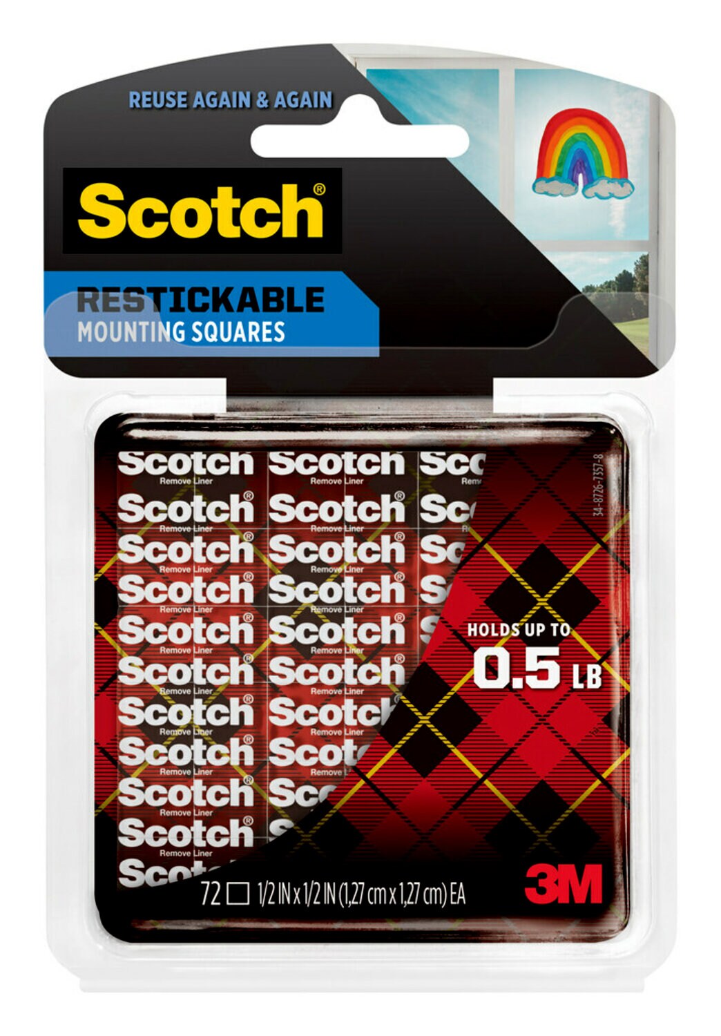 7100245385 - Scotch Restickable Mounting Squares R103S, 1/2 in x 1/2 in (1.27 cm x 1.27 cm) 72/pk